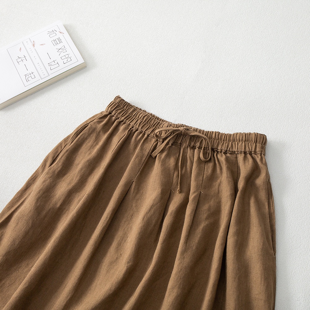 Ice cotton linen half skirt a line skirt big brand female Japanese single ramie linen retro high waist loose cotton