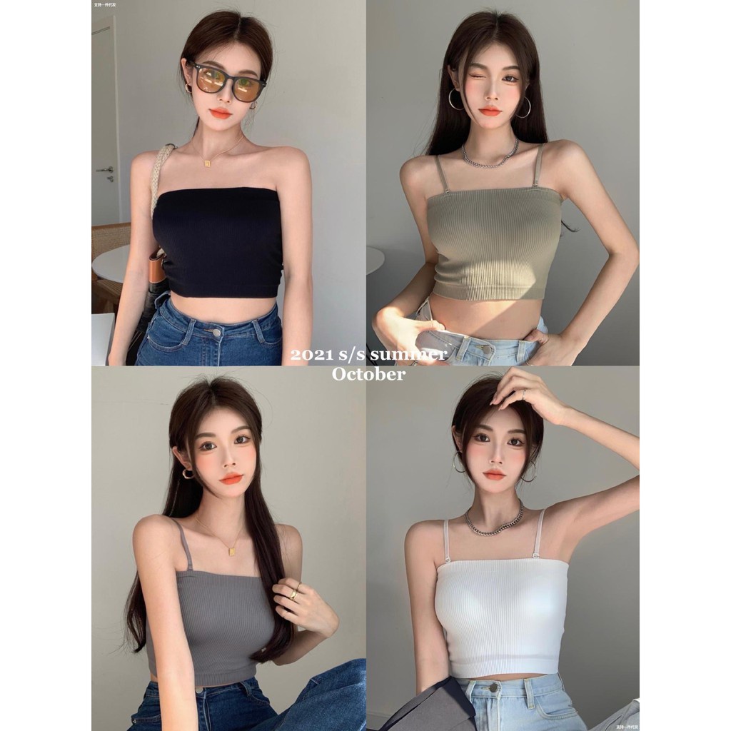 Áo bra 2 dây cotton tăm kẻ sọc thời trang có đệm ngực, dây áo có thể tháo rời N 99
