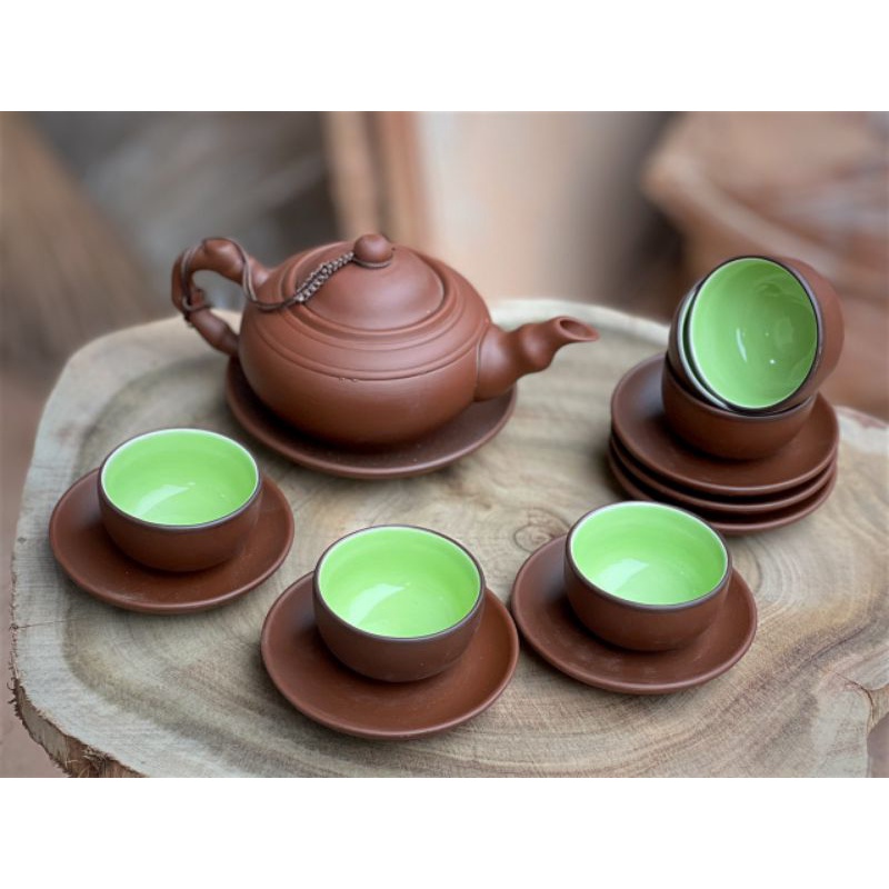 Bộ trà gốm bát tràng cao cấp, bộ trà bằng gốm, ấm chén pha trà màu đất nung