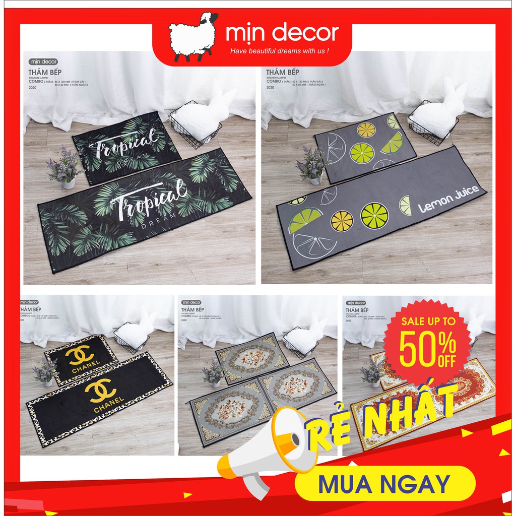 Thảm Bếp FREESHIP Bộ 2 Thảm Bếp 3D Tropical Chống Trơn Trượt Như Hình - Thiết Kế Mịn Decor