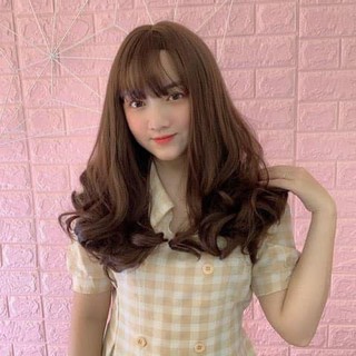 Tóc giả nữ nguyên đầu xoăn dáng dài chất sợi tơ cao cấp kèm ảnh thật