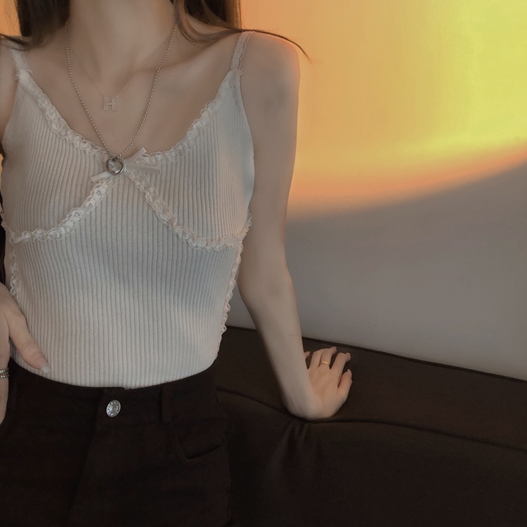 Áo dệt kim ZHELIHANGFEI 2 dây phối ren thời trang hè phong cách Hàn Quốc quyến rũ cho nữ