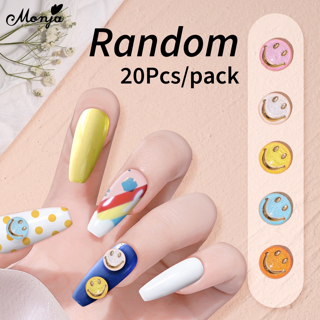 Túi 20 phụ kiện đính móng tay nghệ thuật MONJA kiểu nơ/ bướm/ mặt cười/ kẹo mút/ váy 3D nhựa resin nhiều màu xinh xắn