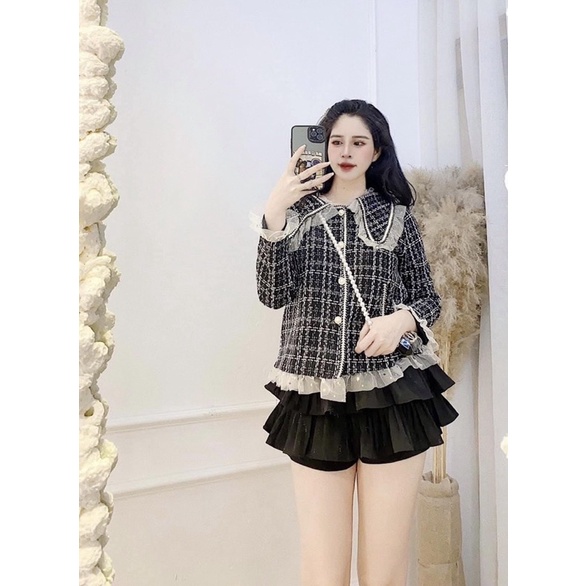 [ 𝐅𝐑𝐄𝐄 𝐒𝐇𝐈𝐏 ]  ÁO DẠ CARO VIỀN BÈO CÚC NGỌC CỔ PITER