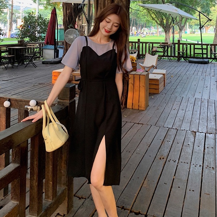 đầm midi đầm đen đầm 2 dây nữ váy cổ yếm váy xẻ tà váy cổ yếm đầm vintage váy tiểu thư sang chảnh đầm bigsize nữ váy nữ xinh váy đi chơi đầm đi tiệc đầm nữ