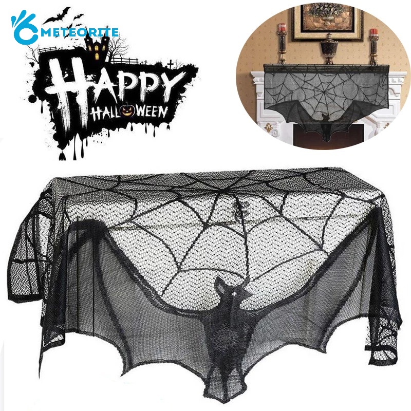 Mạng Nhện Đen Phối Ren Đa Năng Trang Trí Bàn Tiệc Halloween