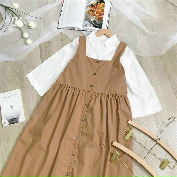 [ Miễn Phí Ship 2022 ] Set yếm kate form rộng tay lỡ, set yếm hai món áo sơ mi tay lỡ kém yếm