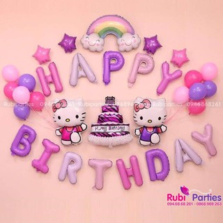 Set bóng bay trang trí sinh nhật mèo hello kitty hồng cho bé gái sn06  - Bống Balloon Shop