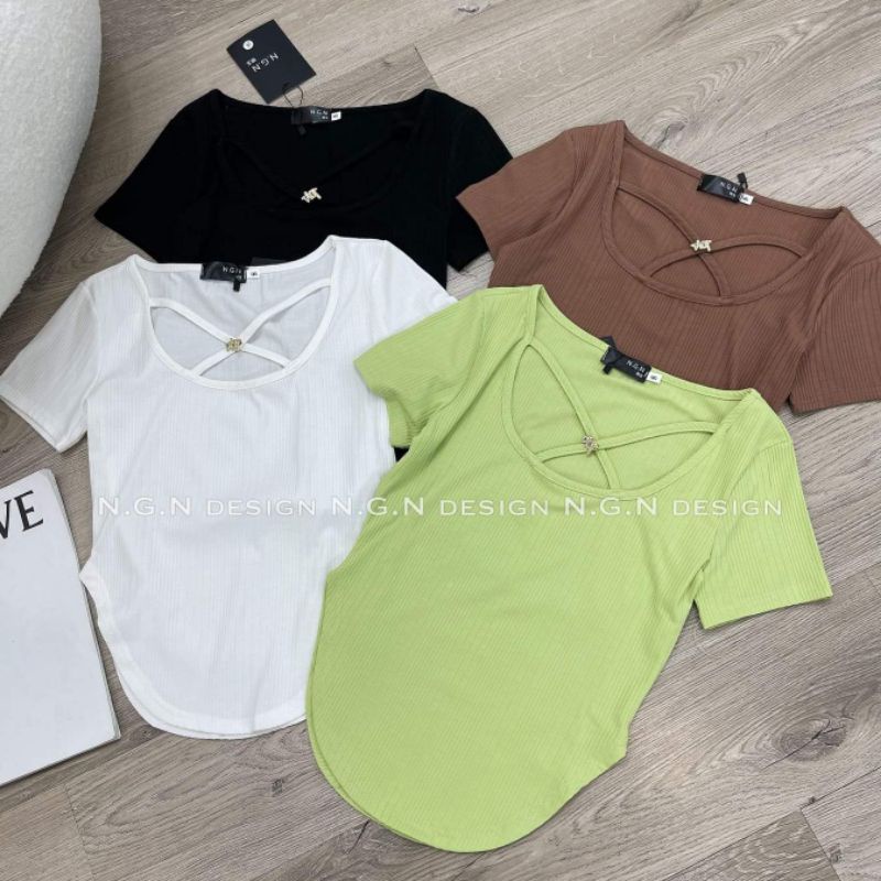 Áo thun chéo dây cổ