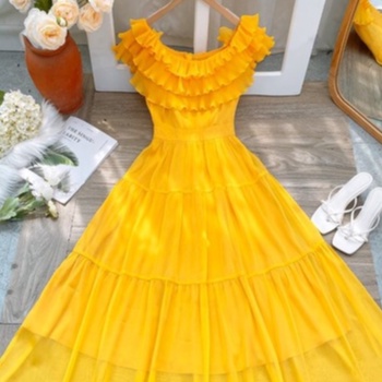 Váy trễ vai dáng dài thời trang Giian phối bèo dập li GV2516 | BigBuy360 - bigbuy360.vn