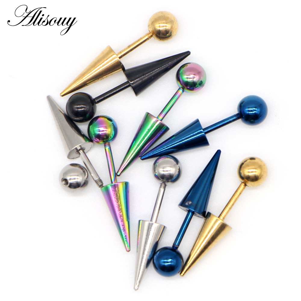 Alisouy Set 2 Khuyên Tai Tròn Đường Kính 6mm Bằng Thép Không Gỉ 6 Màu Cho Nam
