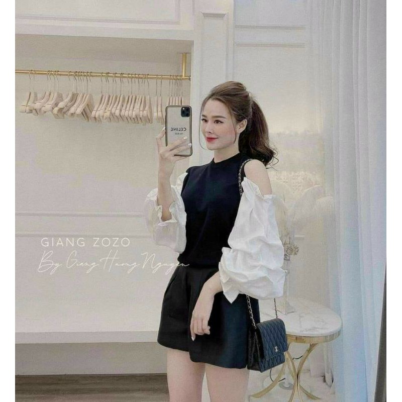 Áo gân phối voan trễ vai