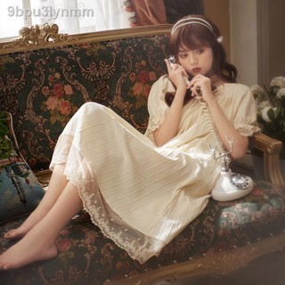 Váy ngủ nữ xuân thu cotton dáng dài cổ vuông gợi cảm kiểu cung điện công chúa Pháp tích
