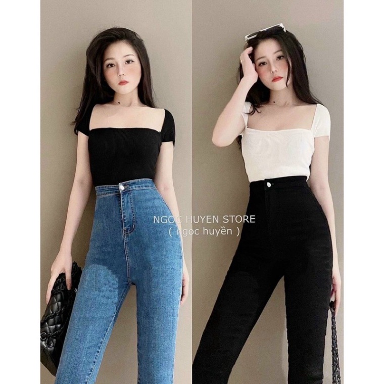 Quần jeans nữ lưng cao trơn ôm body , quần bò nữ cạp cao trơn ôm dáng _u25