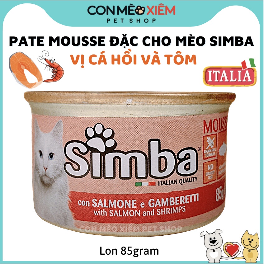 Pate cho mèo Simba italy mousse đặc vị cá hồi và tôm 85g , thức ăn lon vị gà cá ngừ tăng cân mập mèo ốm còi Con Mèo Xiê