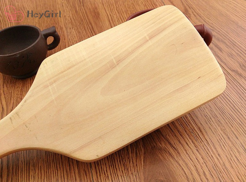 Natural Bamboo Paddle Cushion Massage Hair Brush Ball-Tipped Wooden Bristles