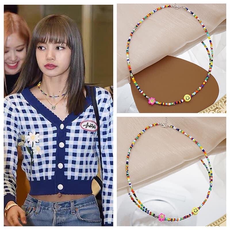 Vòng cổ và vòng tay hạt cườm giống Lisa hình mặt cười xiu cute