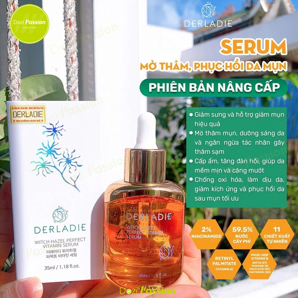 Serum Derladie Mờ Thâm, Phục Hồi Da Mụn, Sẹo Rỗ Chiết Xuất Cây Phỉ - Derladie Witch Hazel Perfect Vitamin Serum 35ml