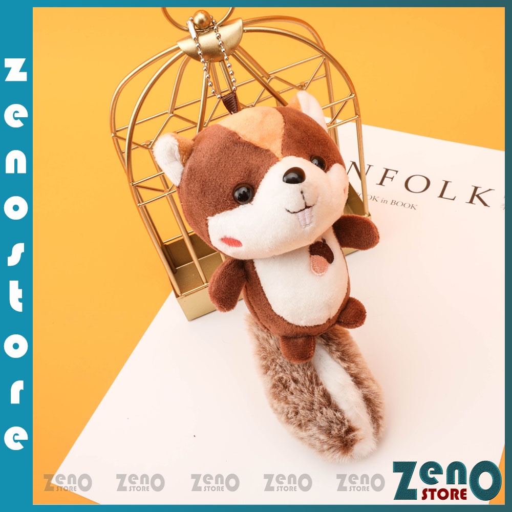 Móc khóa sóc nâu đuôi bự hot trend, móc treo balo, có khoen tròn và  snap hook