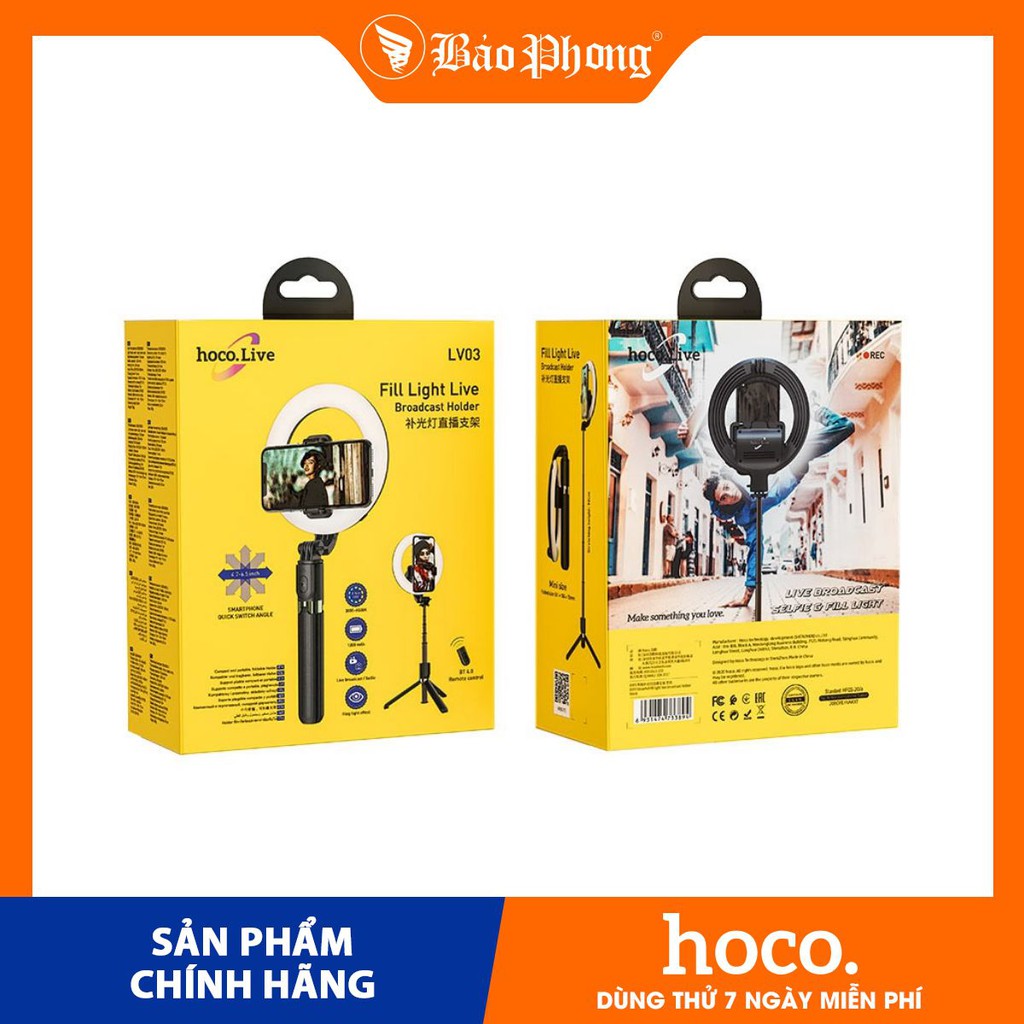 Đèn Live Stream HOCO LV03 Hỗ Trợ Chụp Ảnh Selfie Dành cho điện thoại i-Phone iP Huawei Samsung Oppo Realme