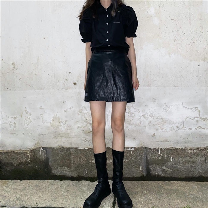 Áo Sơ Mi Tay Phồng Ngắn Màu Sắc Trơn Phối Ren Phong Cách Hàn Quốc Thời Trang Cho Nữ