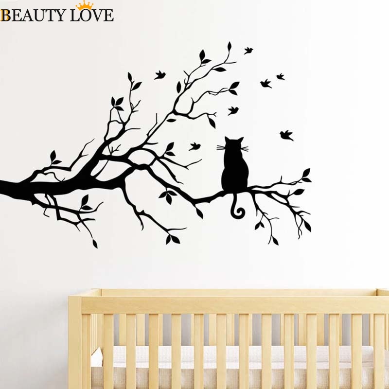 Sticker Dán Tường Tự Dính Họa Tiết Mèo Đen Đa Năng Kích Thước 58x38cm Trang Trí Phòng Khách / Phòng Ngủ
