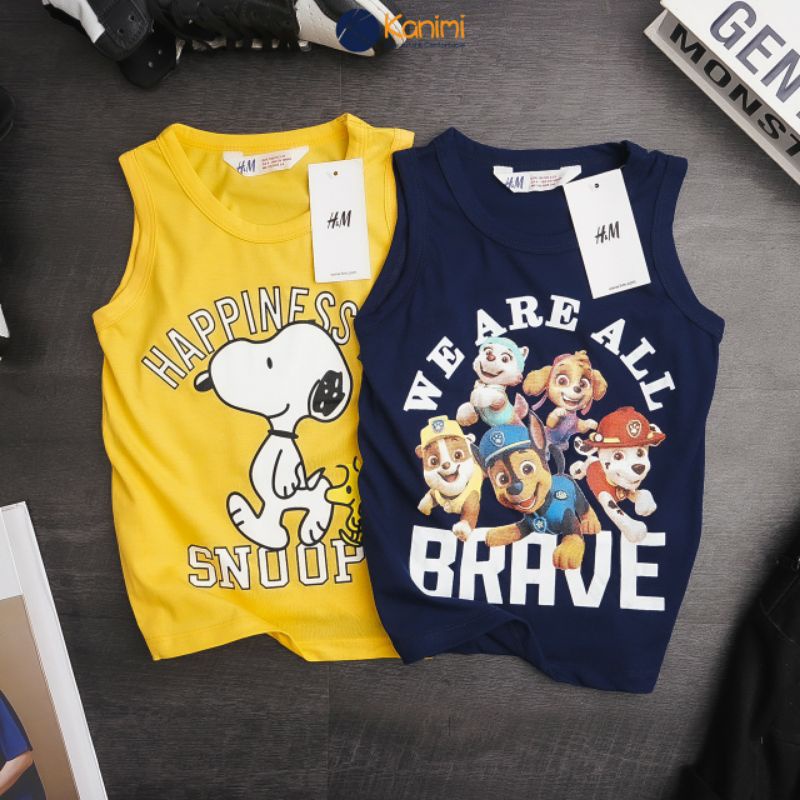 Áo thun sát nách bé trai HM chất cotton mềm in hình Mickey chó cứu hộ size nhí 2-7 tuổi