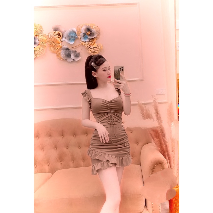 Đầm ôm body vai bèo kết hợp rút ngực bèo nhún y hình chất thun borip ôm dáng dã man, váy body nữ nhẹ nhàng MIDORI247