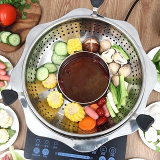 Nồi lẩu xoay vớt thức ăn tiện lợi kiểu mới size 32cm chất liệu inox cao cấp siêu bền dùng trên mọi loại bếp