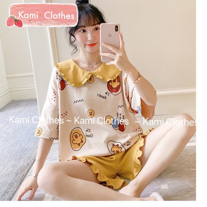 Video/ảnh thật - Bộ đồ ngủ nữ ngắn tay cổ bèo Hàn Quốc, Đồ bộ nữ cộc tay bộ mặc nhà dễ thương - KAMI Clothes | BigBuy360 - bigbuy360.vn