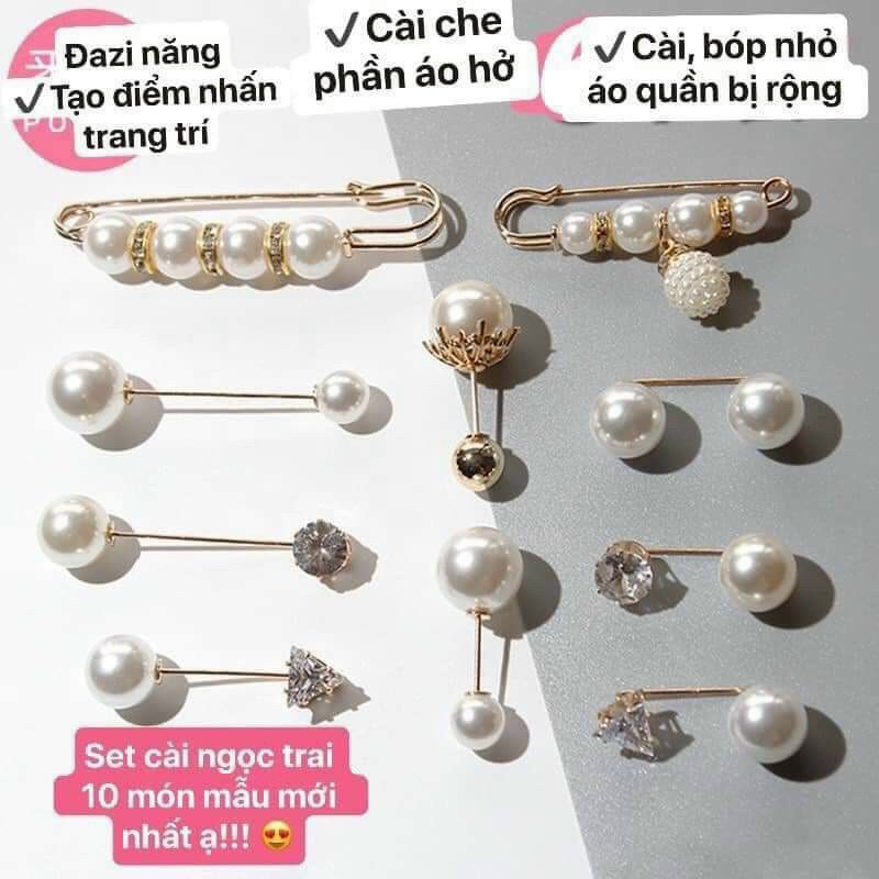 Set cài áo ngọc trai giả 10 món