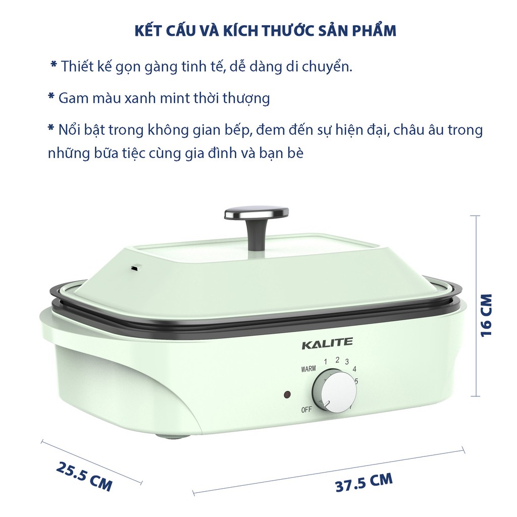 Nồi lẩu mini nướng điện đa năng Kalite KL 663 công suất 1100W, dung tích 4L hàng, tích hợp chức năng lẩu và nướng