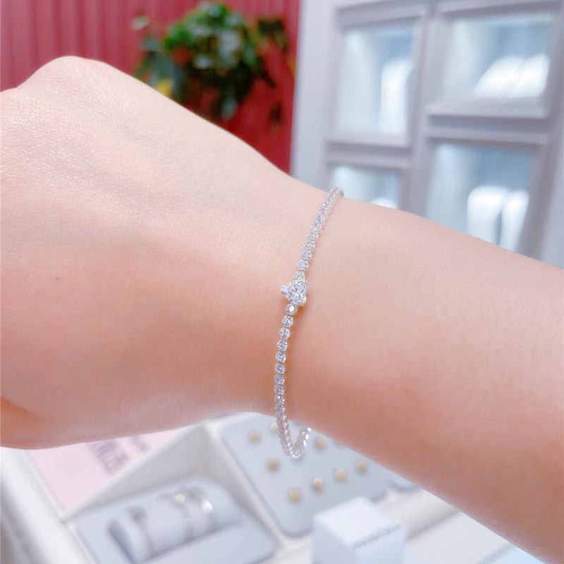 Vòng Tay Pandora Mạ Bạc 925 Mặt Hình Trái Tim Đính Đá Zircon Có Thể Điều Chỉnh Kích Thước