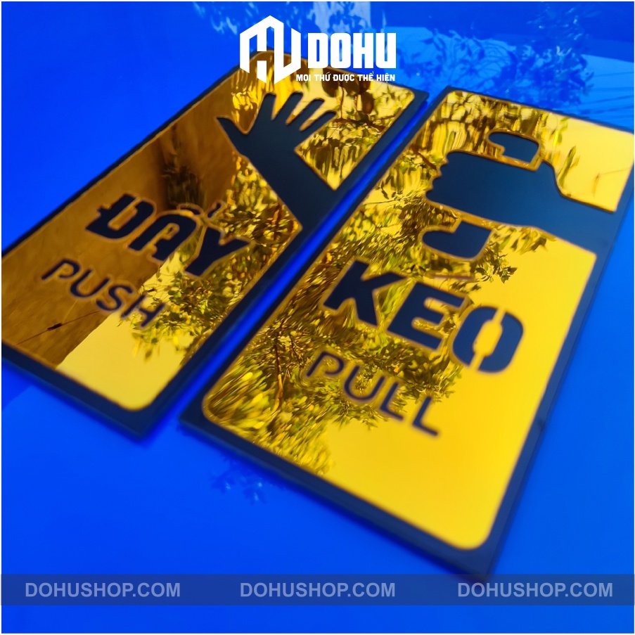 Bảng decor kéo đẩy  Gương Vàng dán cửa  - DH116