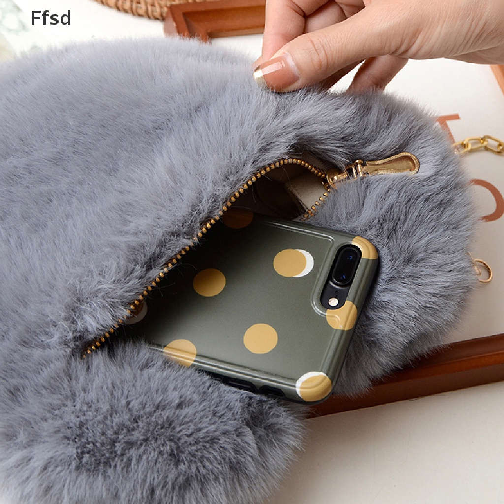 {Ffsd} Túi Đeo Chéo Vai Dạng Ví Hình Trái Tim Lông Giả Phối Dây Xích Cho Nữ * Hàng Bán Chạy *