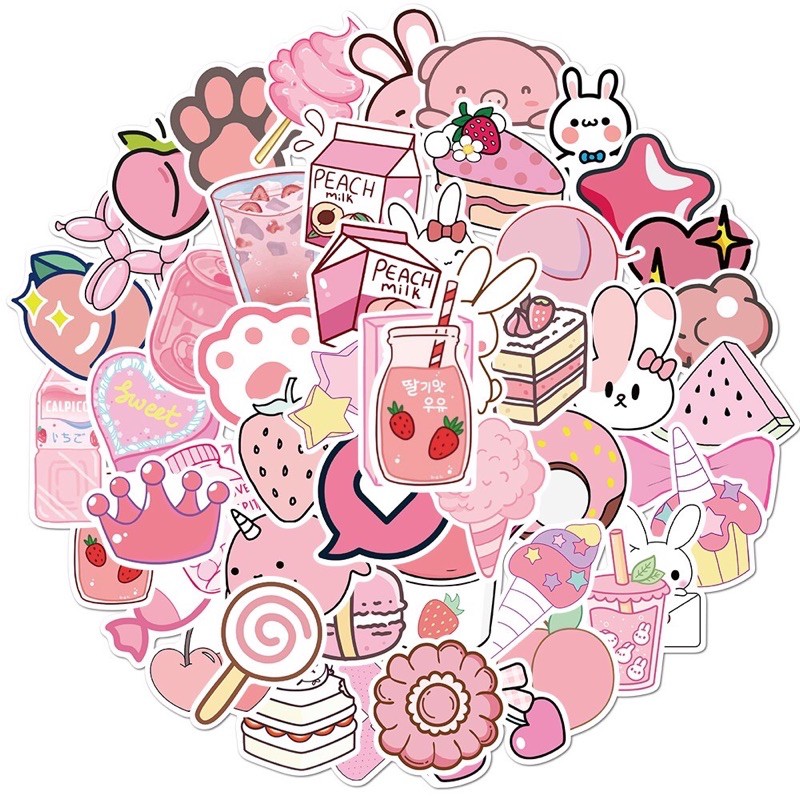 10 Sticker cute dán màu hồng hường chống thấm nước