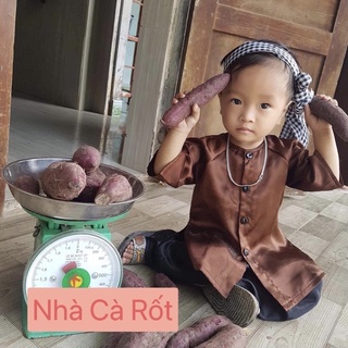Set bà ba nâu lụa hàng may thiết kế cho bé