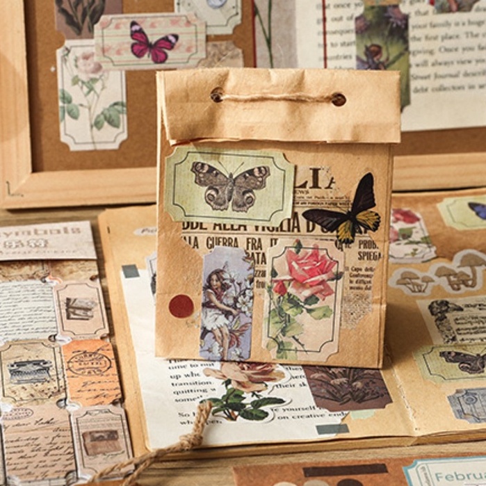 Túi 120 sticker tem cổ điển vintage trang trí sổ tay | BSB290