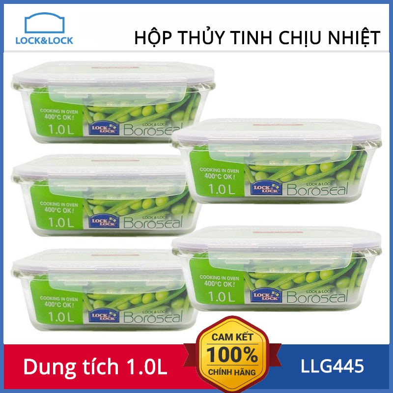 Bộ hộp thủy tinh chữ nhật chịu nhiệt Lock&Lock LLG445 dung tích 1000ml