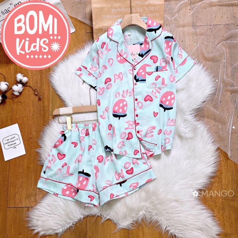 [ 25KG - 40KG ] Đồ Bộ Cộc Tay Mặc Nhà Pijama Cho Bé Chất Vải Lụa Mango Cao Cấp