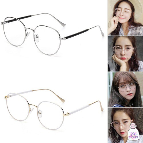 Kính Thời Trang Gọng 2 Viền Nhựa Và Kim Loại Form Tròn Phong Cách Cổ Điển