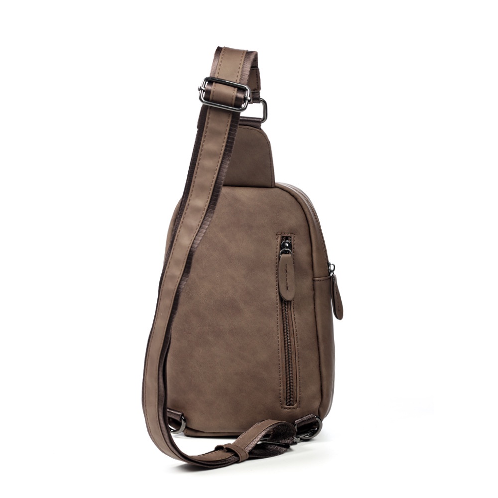 Túi đẹo ngực retro nam nữ đeo vai 1 bên da xịn bao tử dày dặn nhiều ngăn đằng trước Mina