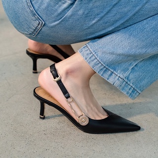 Giày cao gót mules nữ mũi nhọn 7cm dáng công sở quai hậu slingblack
