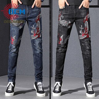 Quần Jeans Nam Thêu Hình Rồng Cá Tính