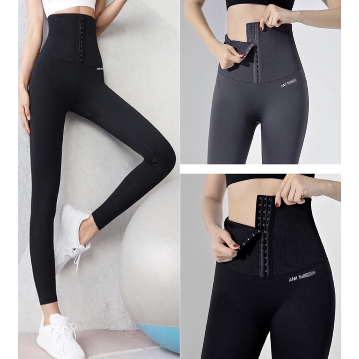 Quần tập gym,yoga cài khuy nịt bụng,siết eo gen cao