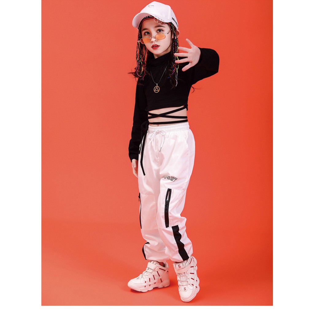 QUẦN ÁO NHẢY HIỆN ĐẠI TRẺ EM | SET QUẦN SPORT TRẮNG ÁO ĐEN DÂY DÀI TAY