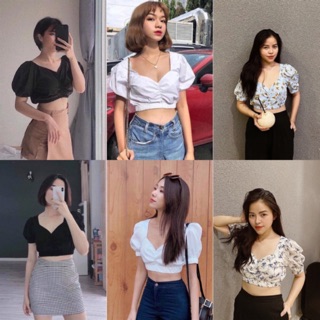 ÁO MILI CROP TOP SIÊU XINH - Áo croptop nhíu ngực tay phồng ulzzang( KÈM ẢNH THẬT )
