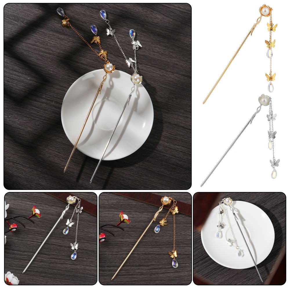 Trâm cài tóc trang trí tua rua dài đính ngọc trai nhân tạo phong cách Trung Hoa cổ điển