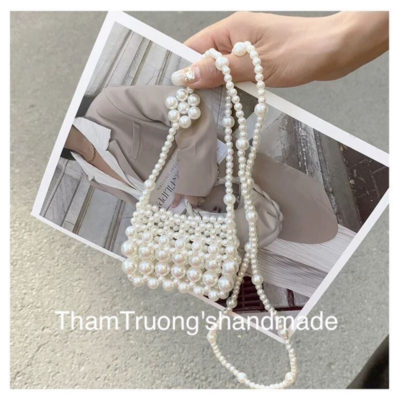 Túi đeo chéo mini ngọc trai kết quai hoa cho mẹ và bé