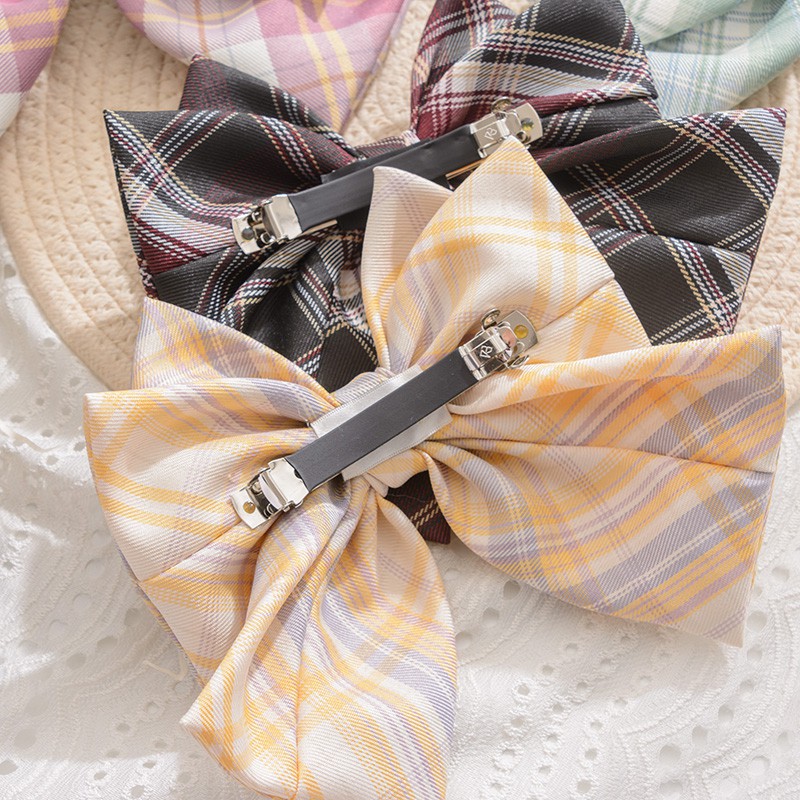 Kẹp Tóc Nơ Họa Tiết Kẻ Sọc Phong Cách Nhật Bản Xinh Xắn Cho Nữ